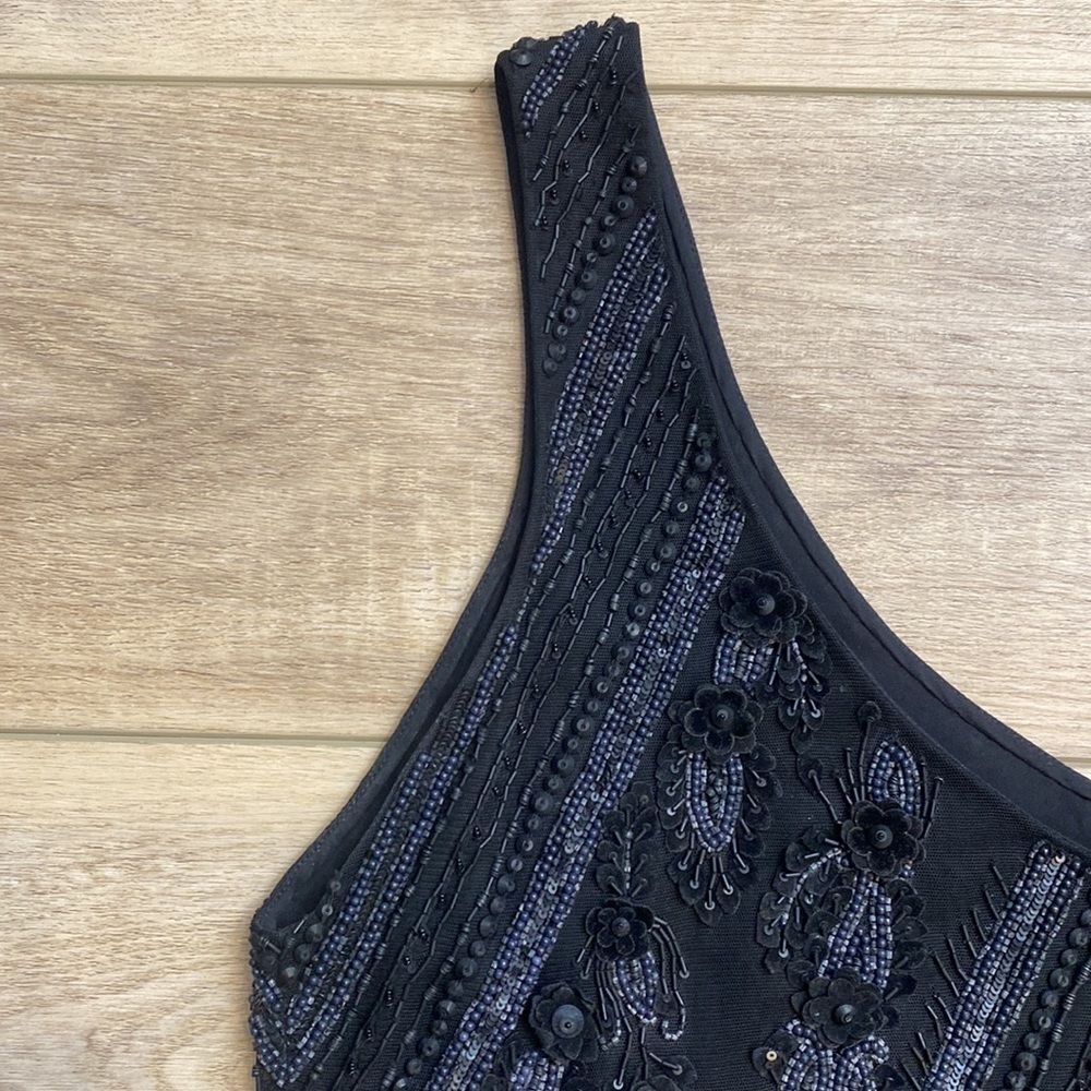 Sally LaPointe Black Beaded Embellished Formal Tank Crop Top Whimsigoth Couture - Picture 9 of 16